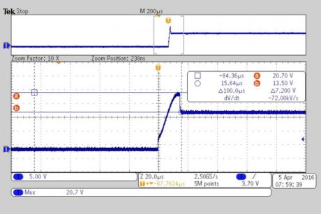 Przykładowy wykres z oscyloskopu Tektronix MSO 3054